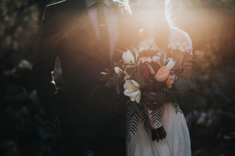 Wedding couple in golden light